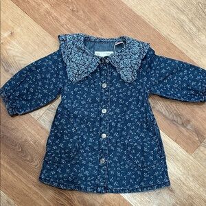 Zara Toddler Floral Denim Dress with Ruffled Collar
